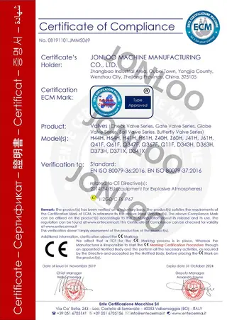 JONLOO obtained the ATEX certificate from ECM
